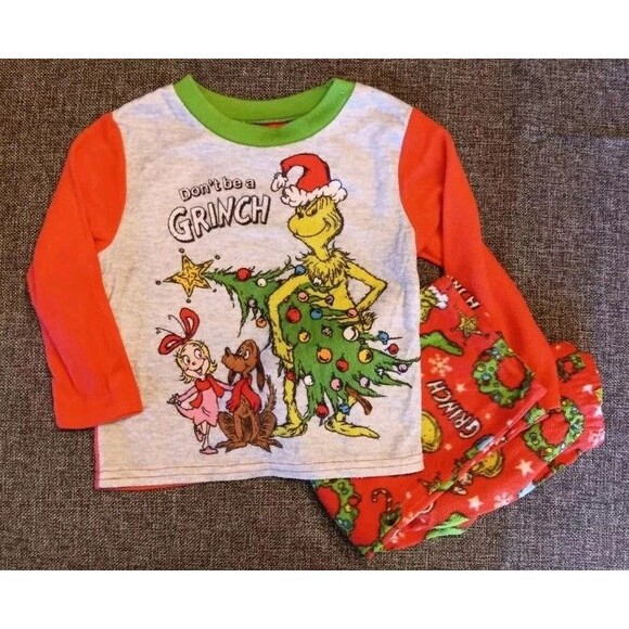 pajama 2T Dr Suess 2 piece Holiday Christmas sleepwear Set Grinch - Picture 1 of 5